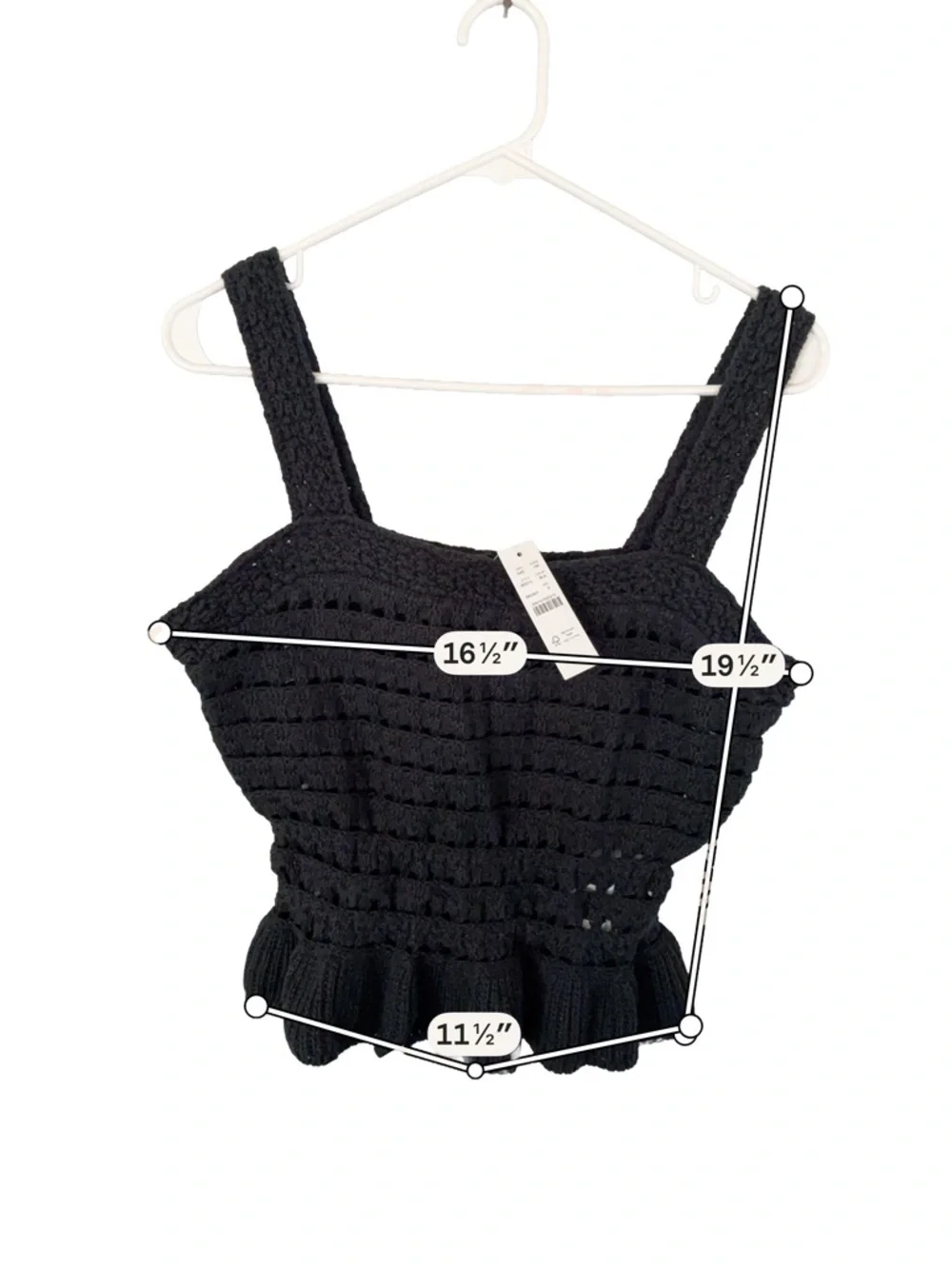 NWT J.Crew Black Crochet Ruffle Tank Small